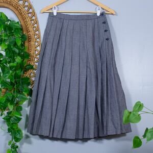VTG Jaeger Wool Blend Glen Plaid Pleated Midi Skirt Great Britain Soft Summer